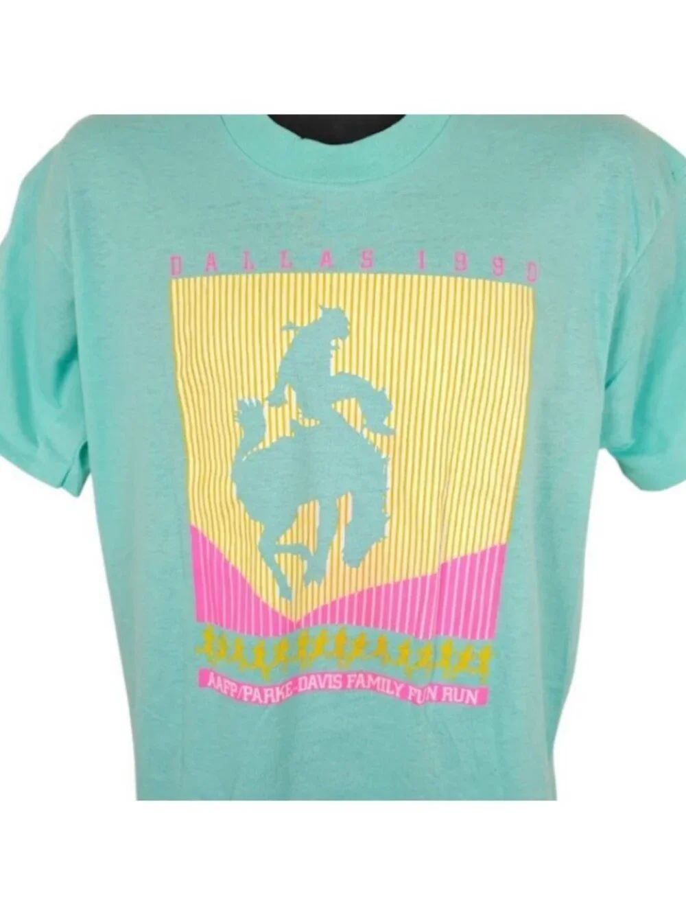 Vintage Dallas Texas T Shirt Mens Size Large Blue 90s Parke Davis Fun Run USA